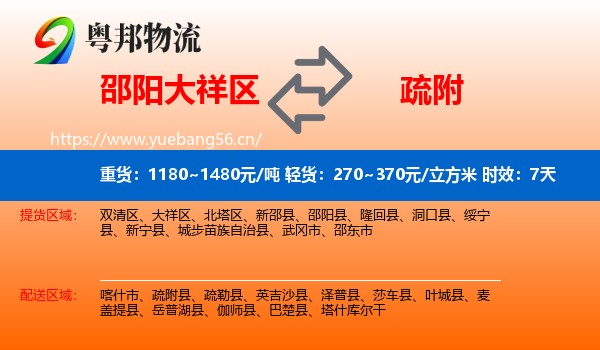 邵阳大祥区到疏附县物流专线名片