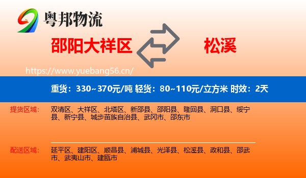 邵阳大祥区到松溪县物流专线名片