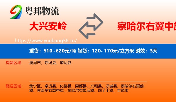 大兴安岭到察哈尔右翼中旗物流专线名片