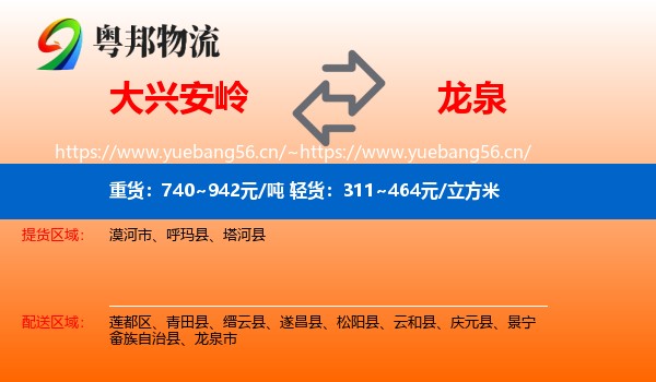 大兴安岭到龙泉市物流