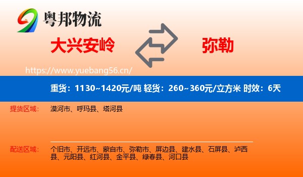 大兴安岭到弥勒市物流专线名片