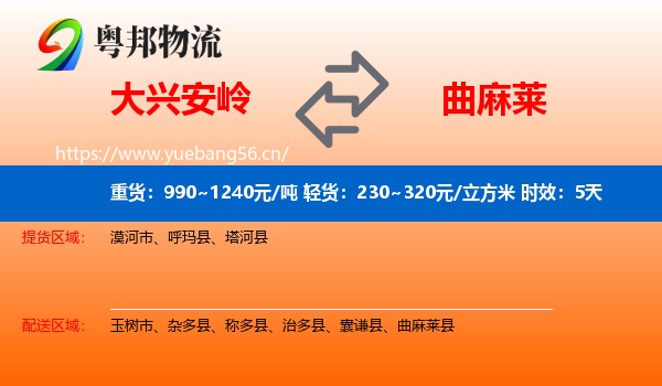 大兴安岭到曲麻莱县物流专线名片