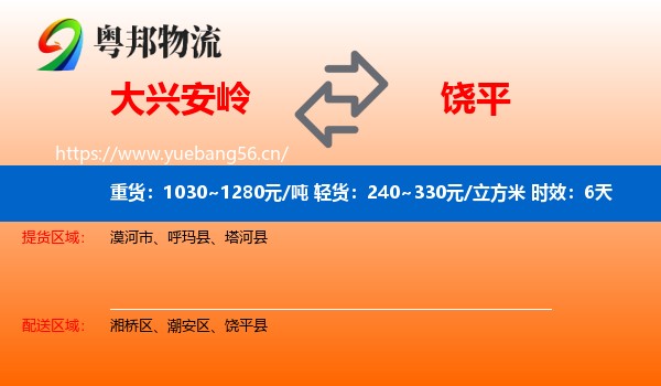 大兴安岭到饶平县物流专线名片
