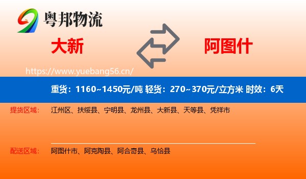 大新到阿图什市物流专线名片