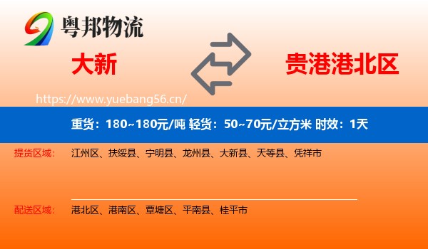 大新到港北区物流专线名片