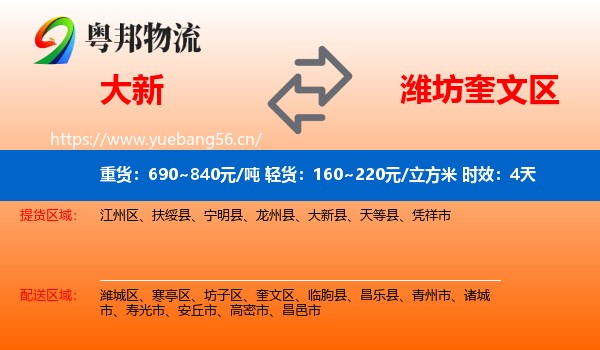 大新到奎文区物流专线名片