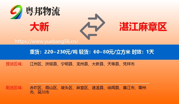 大新到麻章区物流专线名片