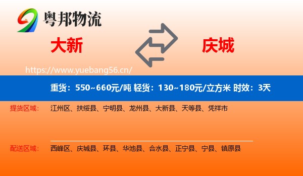 大新到庆城县物流专线名片