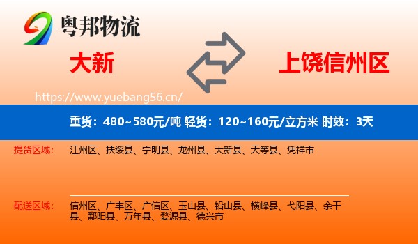大新到信州区物流专线名片