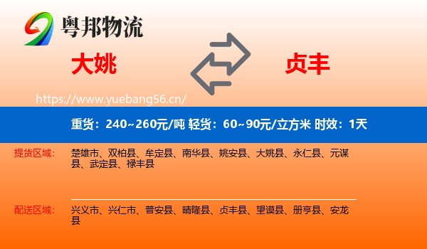 大姚到贞丰县物流专线名片