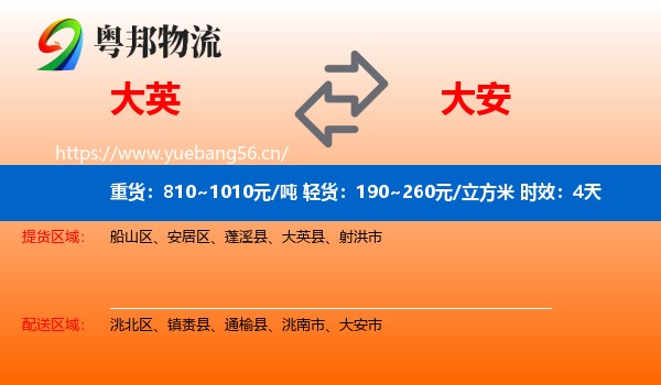 大英到大安市物流专线名片