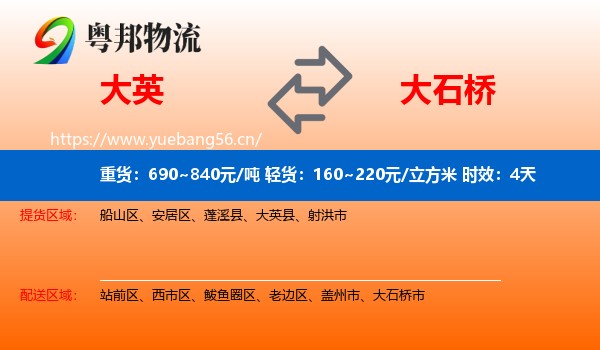 大英到大石桥市物流专线名片
