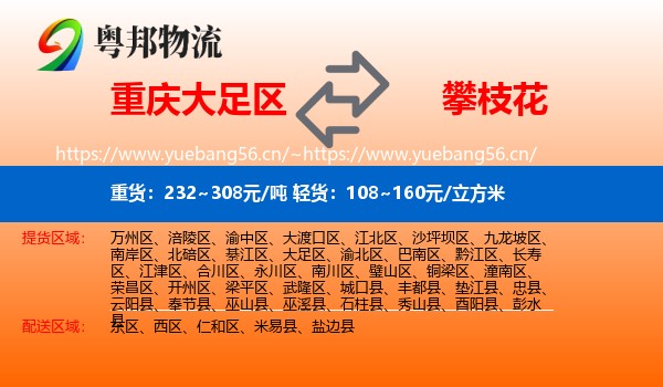 重庆大足区到攀枝花物流