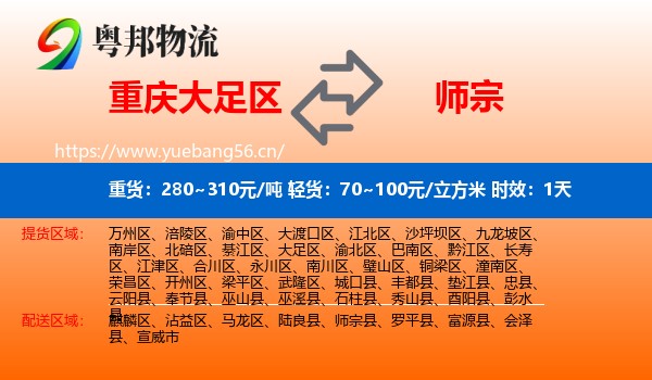 重庆大足区到师宗县物流专线名片