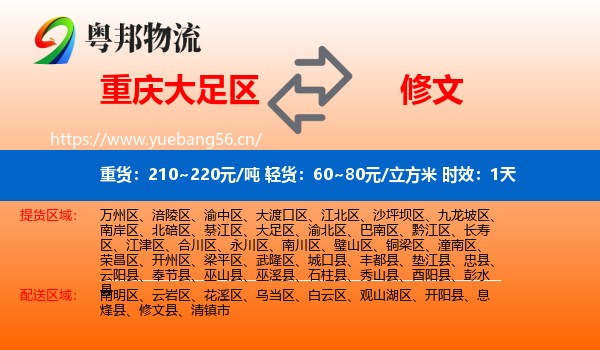重庆大足区到修文县物流专线名片