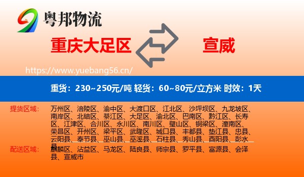 重庆大足区到宣威市物流专线名片