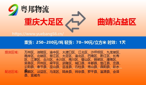 重庆大足区到沾益区物流专线名片