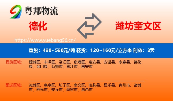 德化到奎文区物流 德化到奎文区物流专线名片