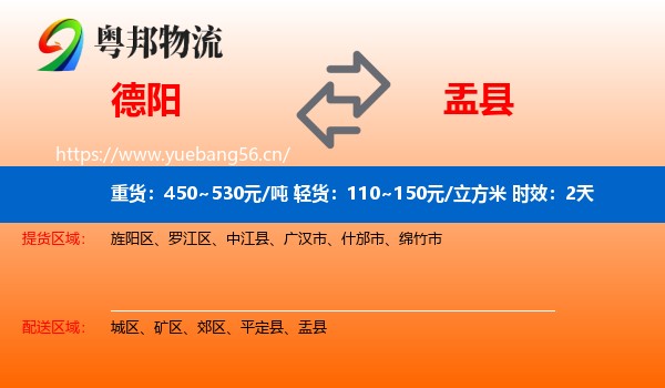 德阳到盂县物流专线名片