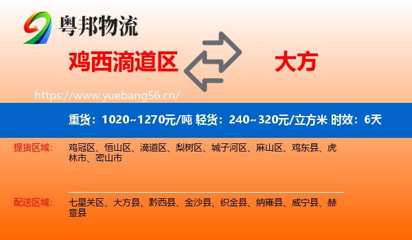 鸡西滴道区到大方县物流专线名片