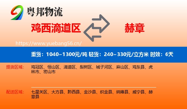 鸡西滴道区到赫章县物流专线名片