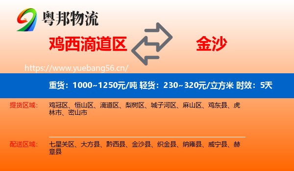 鸡西滴道区到金沙县物流专线名片