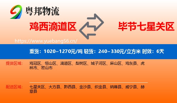 鸡西滴道区到七星关区物流专线名片