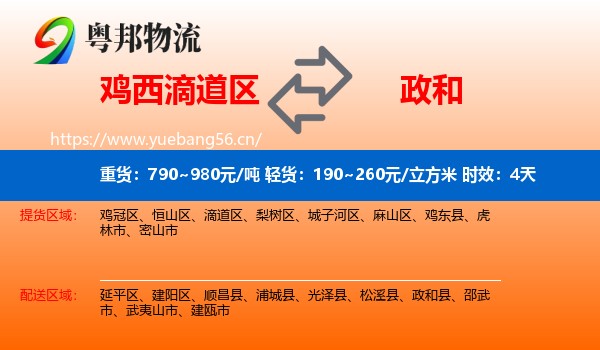 鸡西滴道区到政和县物流专线名片