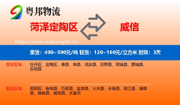 菏泽定陶区到威信县物流专线名片