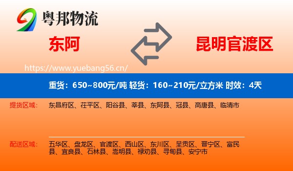 东阿到官渡区物流专线名片