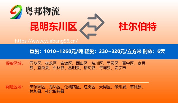 昆明东川区到杜尔伯特县物流专线名片