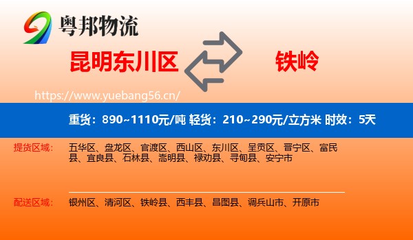 昆明东川区到铁岭物流专线名片