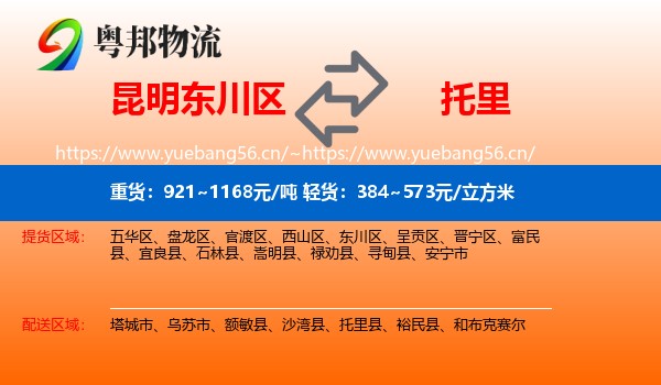 昆明东川区到托里县物流
