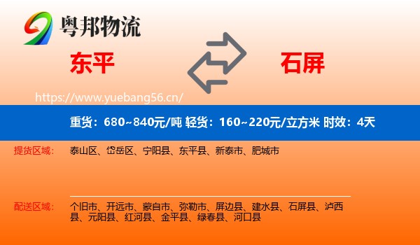 东平到石屏县物流专线名片