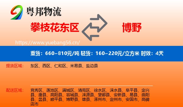 攀枝花东区到博野县物流专线名片