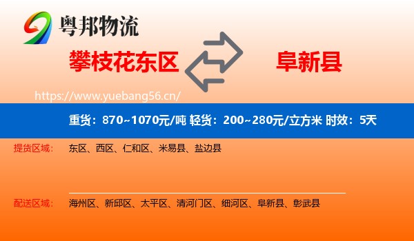 攀枝花东区到阜新县物流专线名片