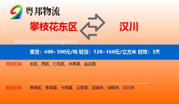 攀枝花东区到汉川市物流专线名片