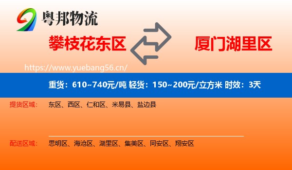 攀枝花东区到湖里区物流专线名片