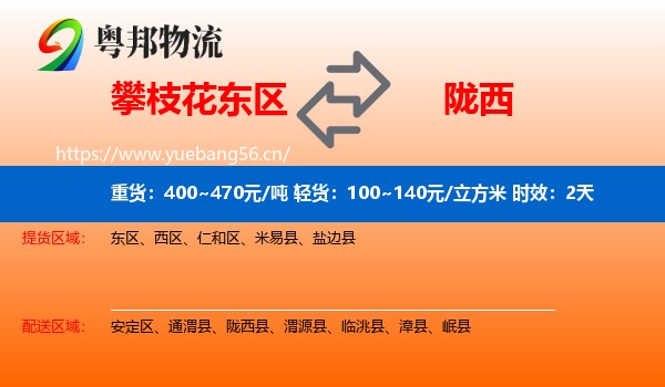 攀枝花东区到陇西县物流专线名片