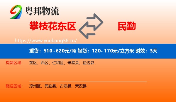 攀枝花东区到民勤县物流专线名片