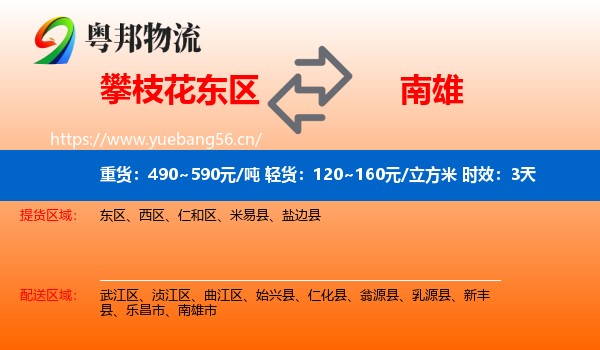 攀枝花东区到南雄市物流专线名片