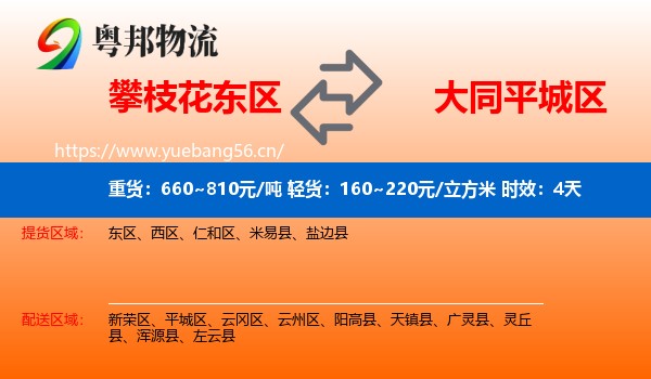 攀枝花东区到平城区物流专线名片