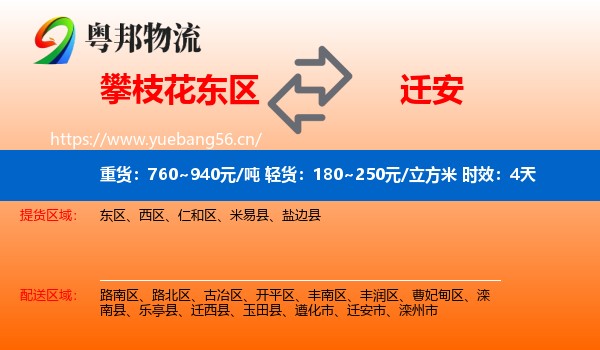 攀枝花东区到迁安市物流专线名片