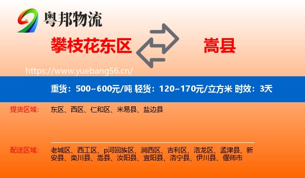 攀枝花东区到嵩县物流专线名片
