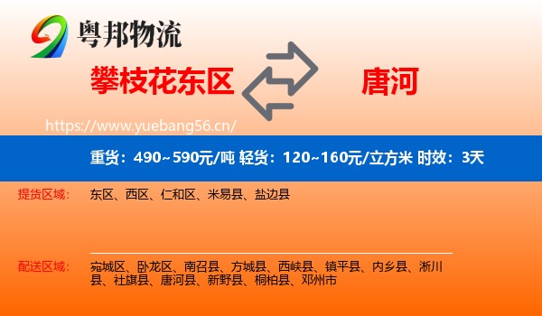 攀枝花东区到唐河县物流专线名片
