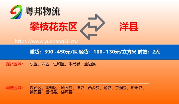 攀枝花东区到洋县物流专线名片