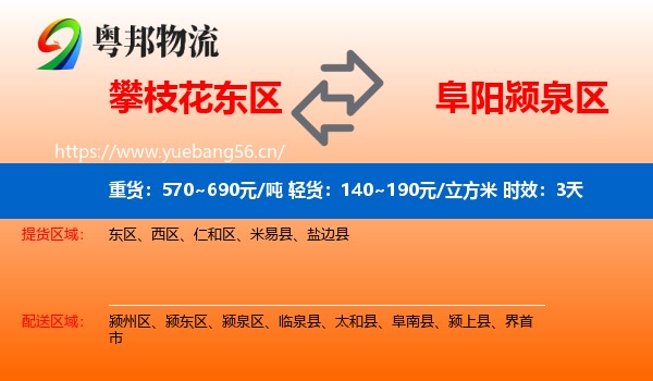 攀枝花东区到颍泉区物流专线名片