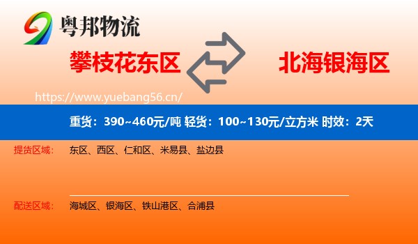 攀枝花东区到银海区物流专线名片