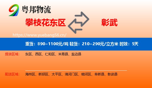 攀枝花东区到彰武县物流专线名片