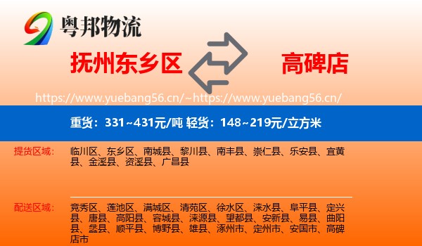 抚州东乡区到高碑店市物流